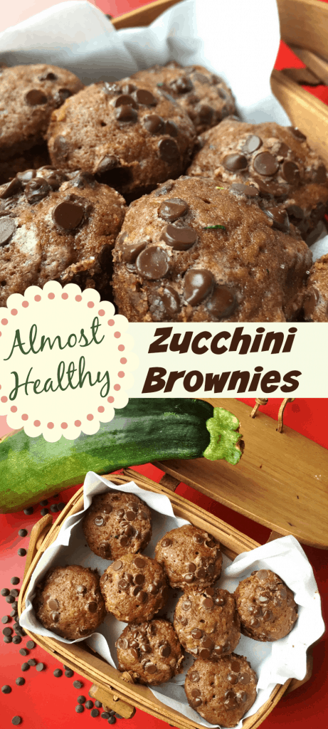 Almost healthy zucchini brownies.  Chocolate chips!  Used a mini muffin pan.