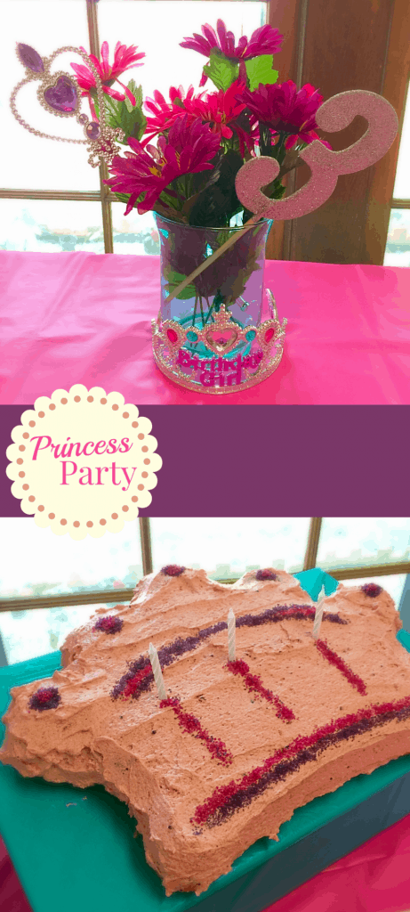 Princess Birthday Party. 3rd Birthday Ideas. Cardboard Castle and naturally colored cake.