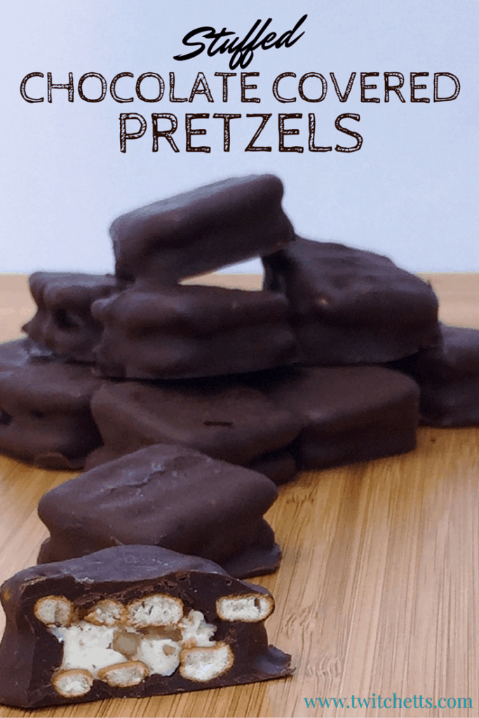 Homemade hand dipped in chocolate. These Stuffed Chocolate Covered Pretzels are sure to become a family favorite!