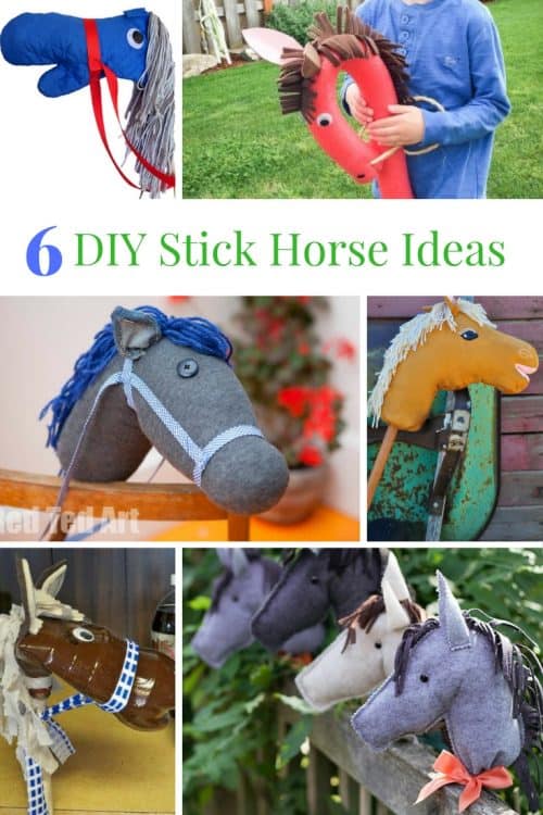 Find the perfect stick horse DIY idea! Whether you're going for a stick horse made from dollar store supplies to breaking out the sewing machine, there is a hobby horse tutorial for you. Sock horse, recycled stick horse, sewn stick horse, dollar store stick horse.