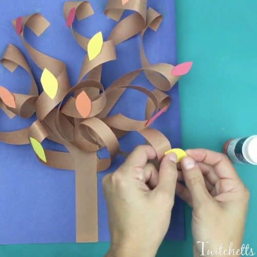 This constructions paper tree is a fun 3d construction paper craft. Create it all seasons by just switching up the fall leaves for blossoms, green leafs, apples, or leave them bare.