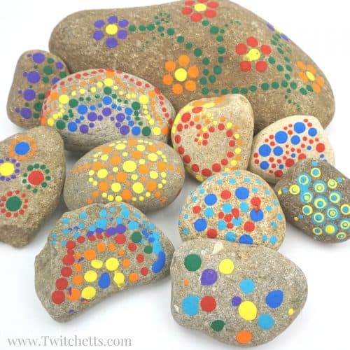 Dot painting on rocks is a style of stone painting that can be found all over. Using this DIY dotting tool, even kids can join in the fun. Create colorful mandalas, bright flowers, or just a collection of colored dots.