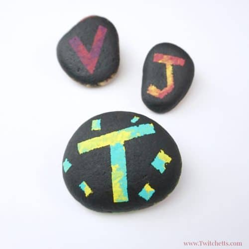 This silhouette rock painting idea is perfect for kids! You can paint them in any shape, letter, or number! Your kids will love hiding (and finding) these painted rocks!