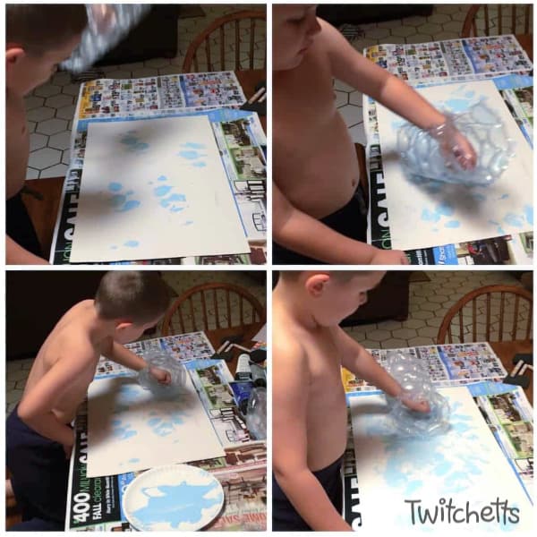 Bubble Wrap Art is a therapeutic form of process art for kids.  After a bad day, they can do some bubble wrap painting to cure their bad day.  The results are so cool, you may even want to frame it!