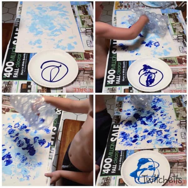 Bubble Wrap Art is a therapeutic form of process art for kids.  After a bad day, they can do some bubble wrap painting to cure their bad day.  The results are so cool, you may even want to frame it!