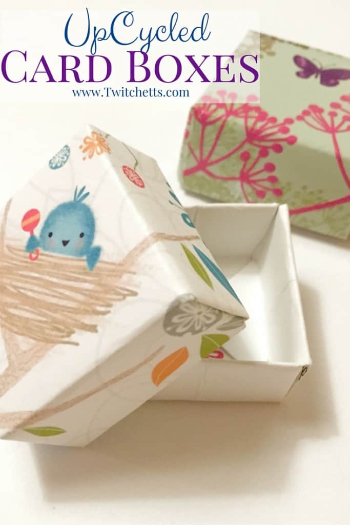 Make these card boxes out of upcycled greeting cards. Great for gift giving, jewelry boxes, or even tooth fairy boxes! Loads of possibilities!
