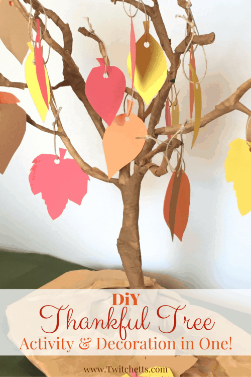 Create a DIY Thankful tree for one of your thanksgiving decorations this year! This activity will help you teach your kids the meaning for the season. #thankfultree #thanksgivingtree #thanksgivingfamilytraditions #thanksgivingcraft #thankful #craftsforkids #thanksgivingdecoration #decor #twitchetts