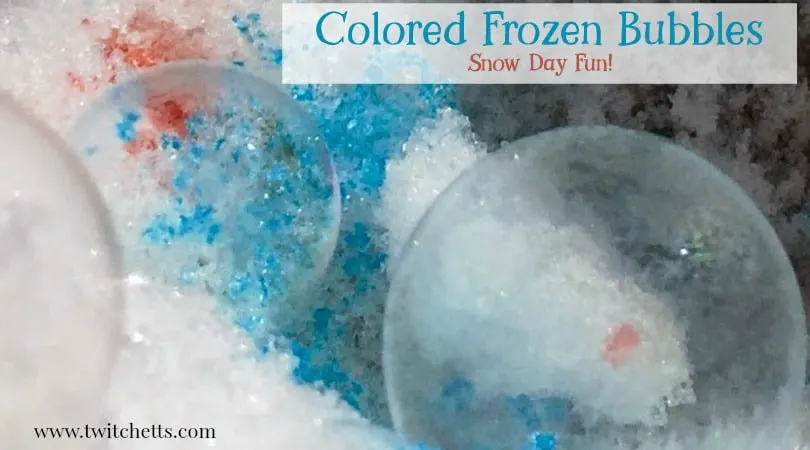 Create a colored frozen bubble! This snow day activity is a great way to mix it up and sneak in a little play-based learning!