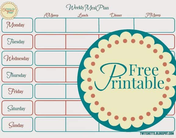 Free Printable ~ Meal Planner - Twitchetts