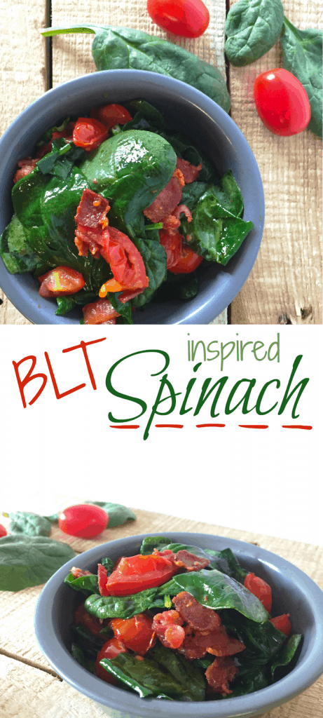 This delicious BLT inspired Spinach Side Dish is a quick and easy add on it any meal. This healthy vegetable goes great with the bacon & tomato combination!