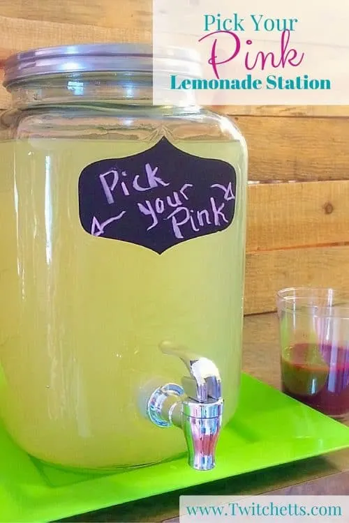 Pick Your Pink Lemonade Party Station-Refreshing lemonade station. Summer party drink station. Let your guests pick their flavor of lemonade.  Perfect for pink parties, baby showers, and princess birthday parties too!
