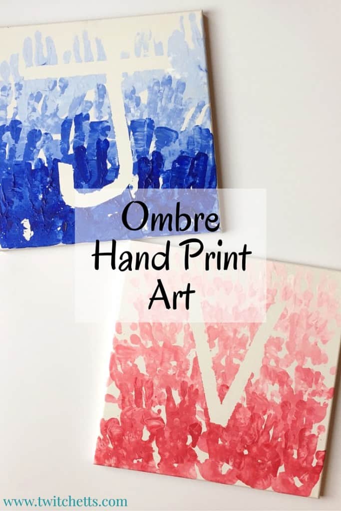 This fun ombre hand print art is created using your kids hands for stamps. The monochromatic colors create this fun ombre effect.