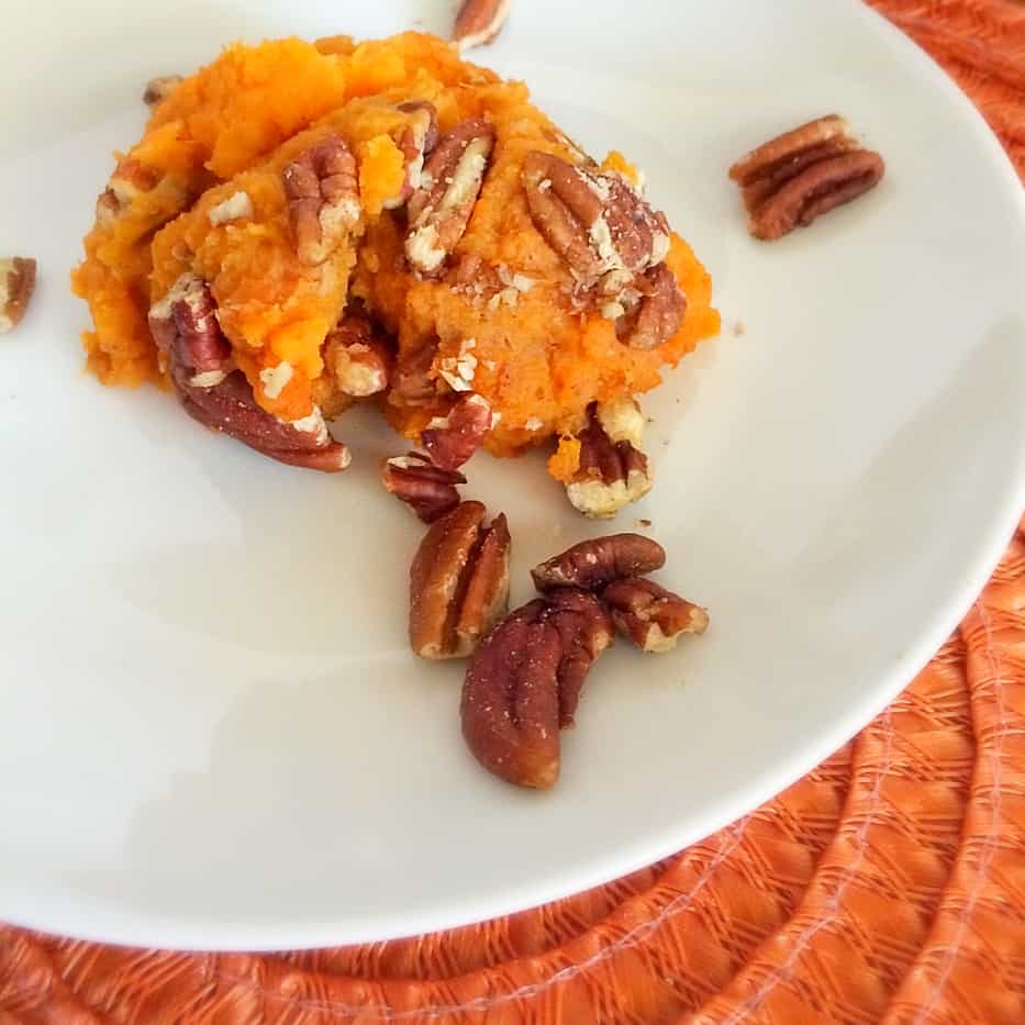 Sweet Potato Casserole with Pecans! Perfect for Thanksgiving, Christmas, or any Holiday dinner! So good, you wont even miss the marshmallows! 