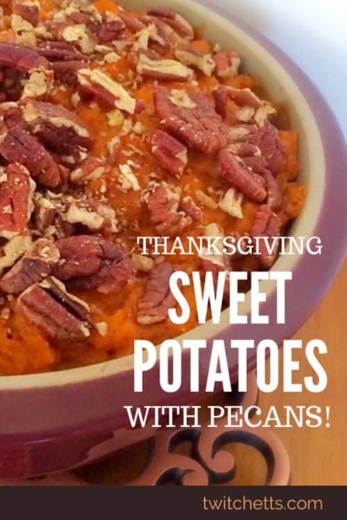A sweet potato casserole with pecans that's so good, you won't miss the marshmallows! It's sweet, with a great texture. Possibly my favorite holiday side dish!! #sweetpotato #casserole #pecans #thanksgiving #christmas #holiday #sidedish #twitchetts