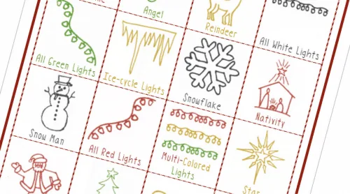 Grab this free printable Holiday Lights Scavenger Hunt for a fun new family tradition! Search for Christmas lights with your little ones. Cute pictures allow even the youngest kids to play!