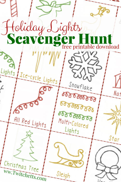 Grab this free printable Holiday Lights Scavenger Hunt for a fun new family tradition! Search for Christmas lights with your little ones. Cute pictures allow even the youngest kids to play!