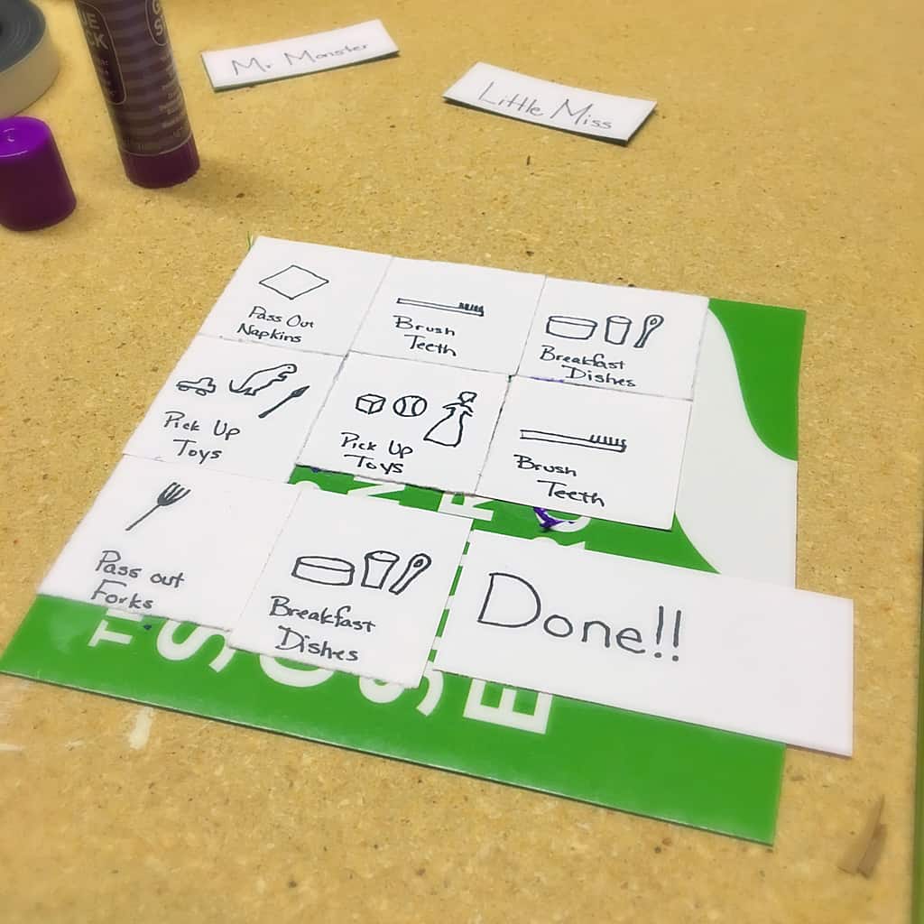 Easy Toddler Chore Chart. Simple craft using magnets to help get your kids to help you clean.