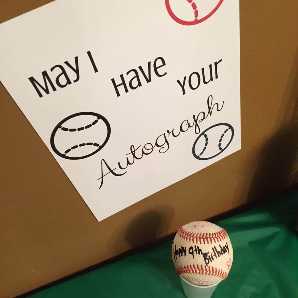 This indoor sports party is sure to be a hit! Baseball Autograph. With an activity for football, baseball, soccer, and basketball. A great birthday party theme for all ages. 