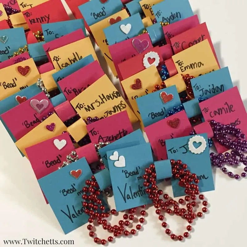 A Non-Candy Valentine idea using bead necklaces ~ Free Template!