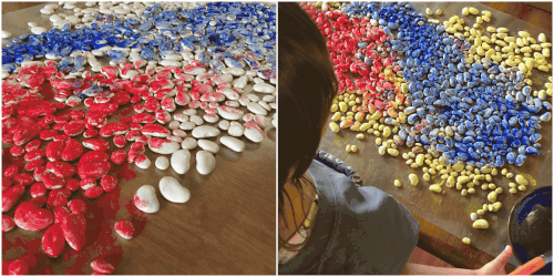 This dry bean mosaic can be a toddler craft or a kids activity! Make it for fun or as a homemade gift from the kids. Adults could even create a fun piece of art too!