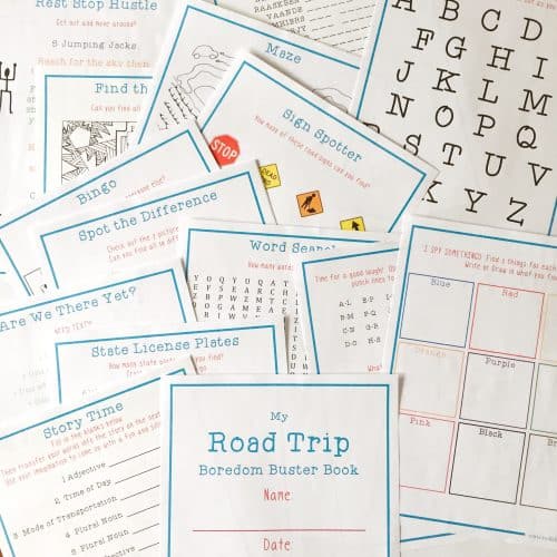 Printable Road Trip Activities-Make the car ride easier with these boredom buster books. From Bingo to I spy and all sorts of other fun activities. Perfect for your family vacation.