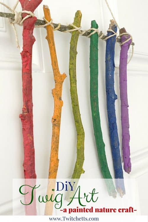 This DiY Twig Art is the perfect nature craft. Paining twigs is a fun kids activity that you can use to create this fun piece of art!