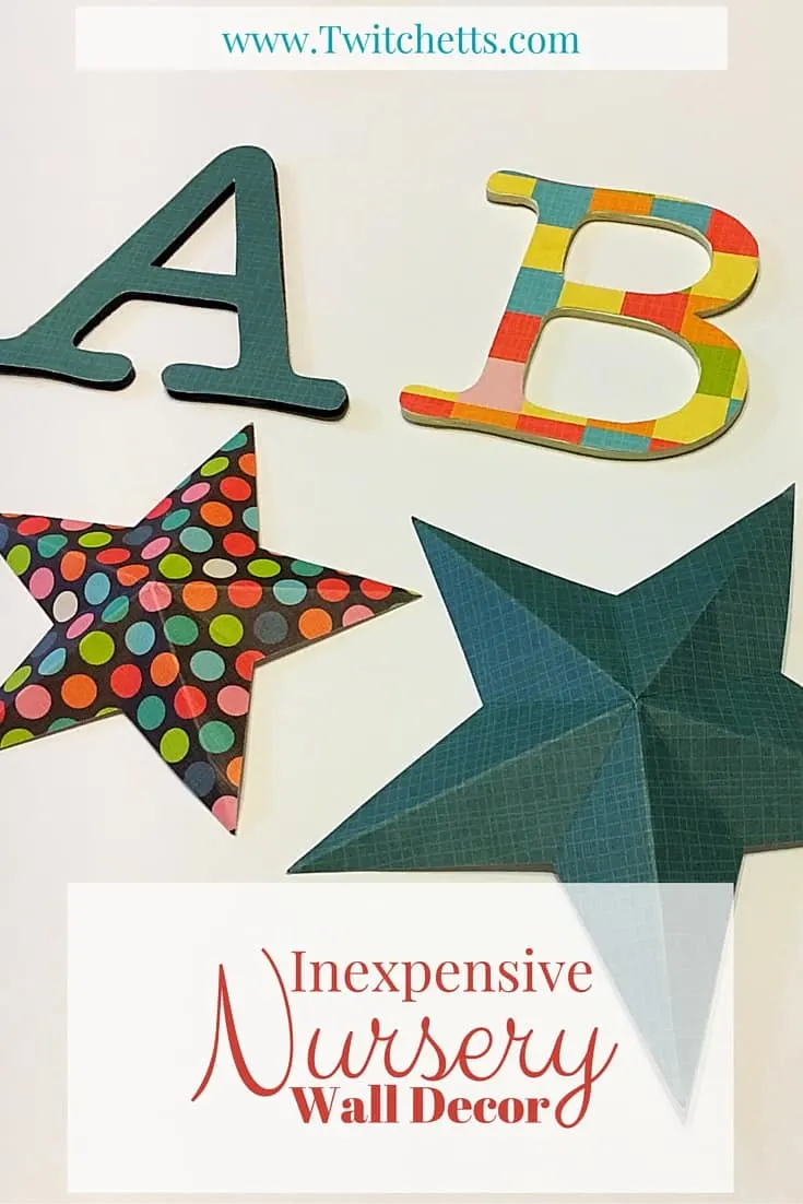Inexpensive Nursery Wall Decor. An inexpensive, gender neutral way to create an alphabet collage plus decor for over the crib, that wont hurt the baby if it falls off the wall. Choose whichever color you want for either a baby girl, baby boy, or both a boy and a girl.