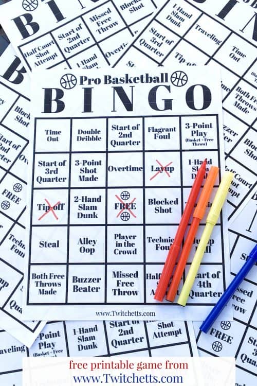 This Free Printable Pack includes 6 different Pro Basketball Bingo Boards. A great kids activity or a fun adult game to add the next time you watch an NBA basketball game.