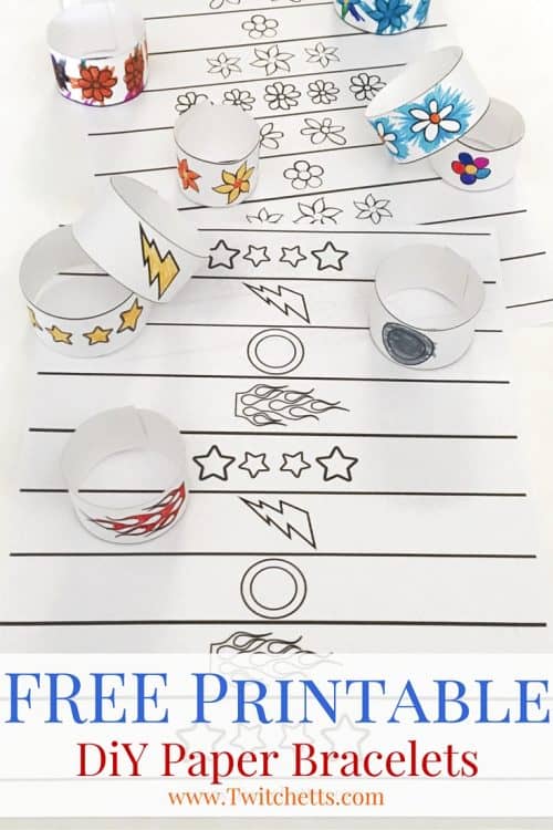 DIY Paper Bracelets-Print off these fun coloring book bracelets for your kiddos. There are 2 different designs and DiY instructions on how to put them together.