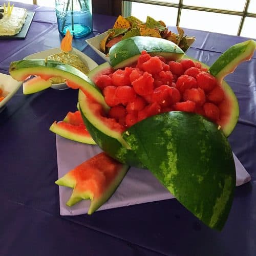 Watermelon Dragon from our Dragons: Race To The Edge party. A Netflix spin-off of How To Train Your Dragon. It was a fun dragon party that the kiddos loved at her birthday party