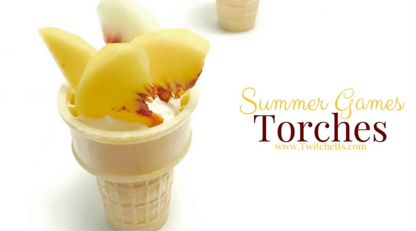 The perfect Summer Games snack. Seasonal peaches and cream are the perfect combination for these fun Olympic Torches.