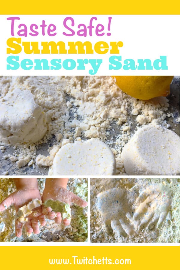 Taste safe moon sand. This kinetic sand recipe is perfect for sensory play with toddlers. #twitchetts