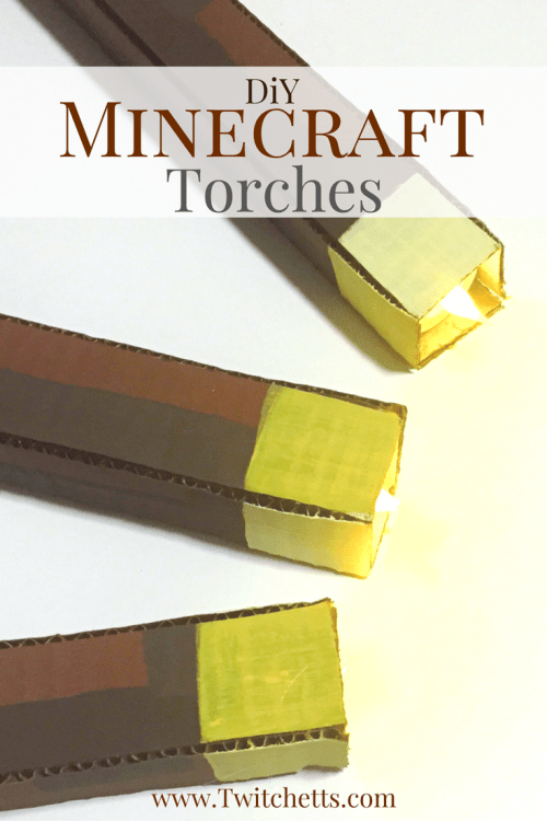 Make these DiY Minecraft Torches for your Minecraft fan. Make them for a room decoration, for a Minecraft birthday party, or just a fun craft!