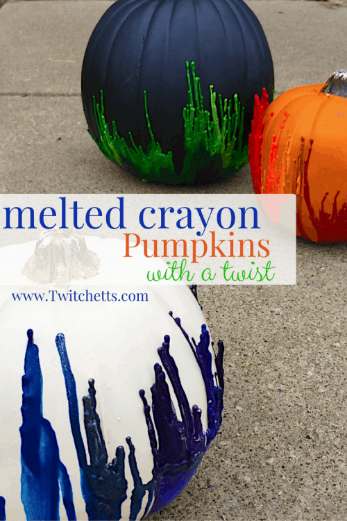 Make fun melted crayon pumpkins, but give them an unexpected twist! This Halloween craft is perfect for kids and adults. Make fall decorations that wow! #meltedcrayon #pumpkin #halloween #fall #craftsforkids #twitchetts
