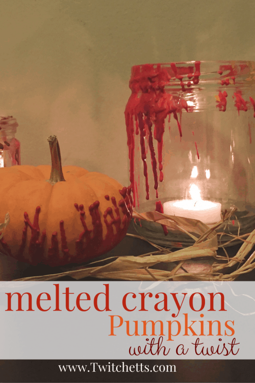 Make fun melted crayon pumpkins, but give them an unexpected twist! This Halloween craft is perfect for kids and adults. Make fall decorations that wow! #meltedcrayon #pumpkin #halloween #fall #craftsforkids #twitchetts