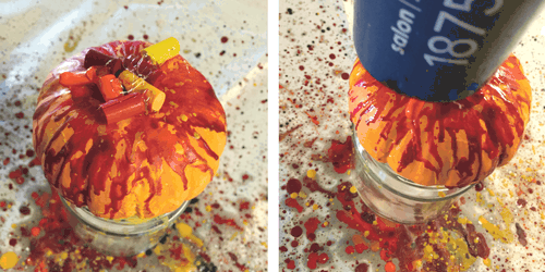 Next time you make a melted crayon pumpkin do it with this fun twist! Have a unique Halloween decoration that everyone will love. This fast and easy Halloween craft will become a favorite year after year.