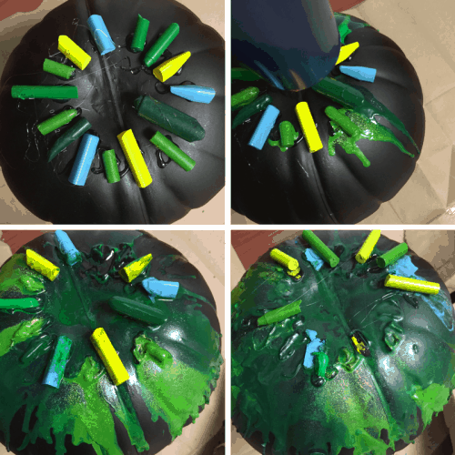 Next time you make a melted crayon pumpkin do it with this fun twist! Have a unique Halloween decoration that everyone will love. This fast and easy Halloween craft will become a favorite year after year.