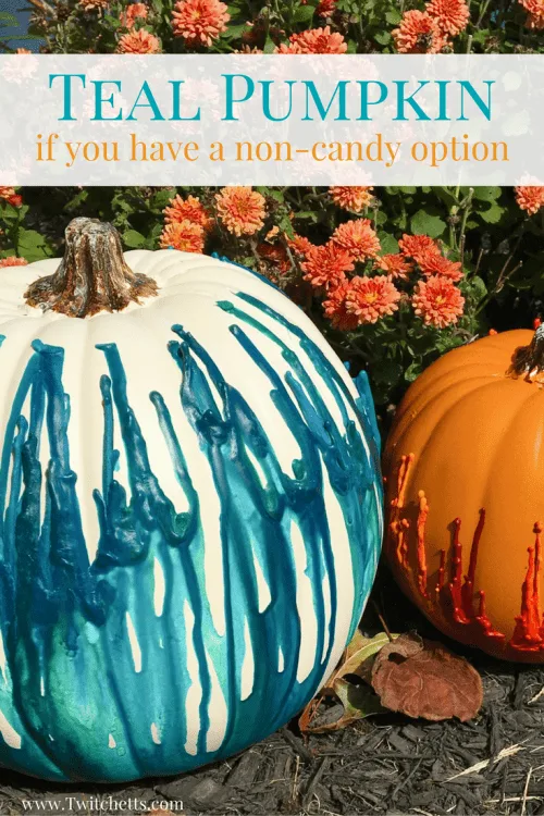 This year for Halloween put out a Teal Pumpkin and stock up on some non-candy treats. Make Halloween fun for all kids! #tealpumpkin #noncandy #foodallergies #tealpumpkincrafts #twitchetts
