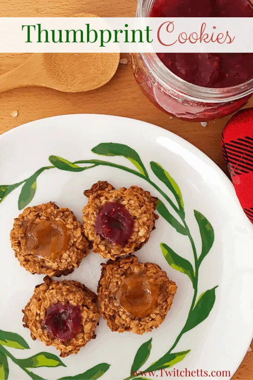 Thumbprint Cookie-oatmeal thumbprint cookies using any flavor of jelly. Perfect for a Christmas cookie or toddler snack.