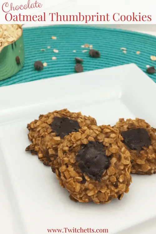 Chocolate Oatmeal Thumbprint Cookies-easy thumbprint cookies that are healthy cookies for kids. Flourless oatmeal cookies are gluten free oatmeal banana cookies.