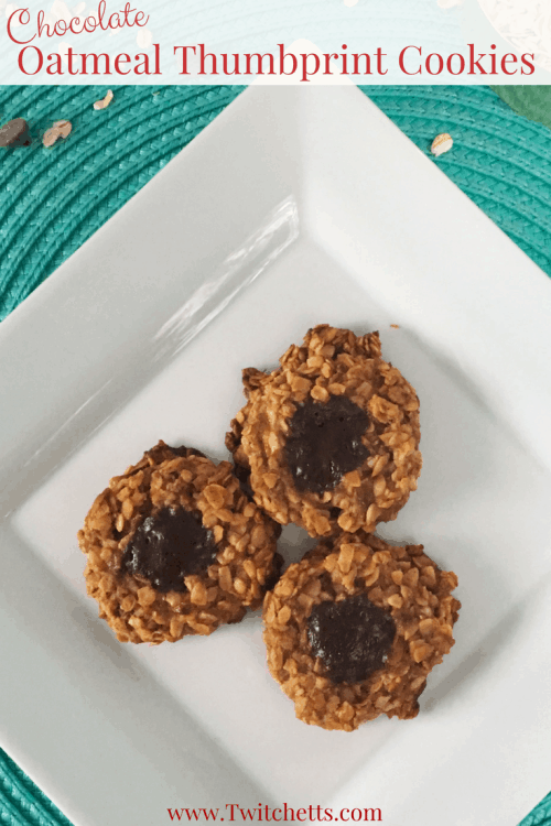 Chocolate Oatmeal Thumbprint Cookies-easy thumbprint cookies that are healthy cookies for kids. Flourless oatmeal cookies are gluten free oatmeal banana cookies.