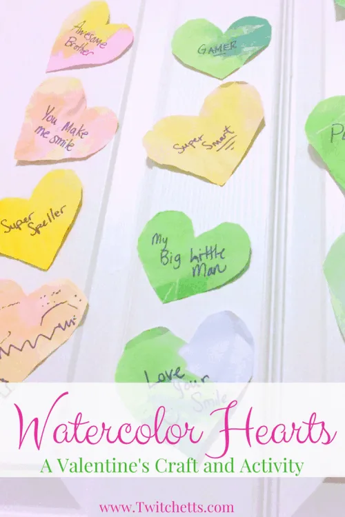 This Valentines craft is a fun preschool craft. These watercolor hearts make the perfect prop for a fun Valentines activity for the whole family. It will quickly be your new Valentine's day tradition.