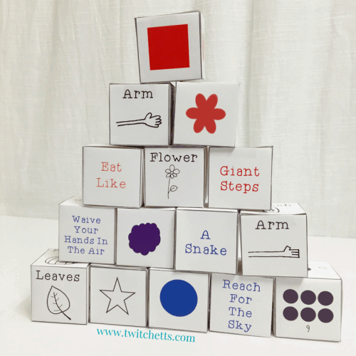 Dice Games for Kids-Printable Dice Pack. Entertain preschoolers, toddlers, and kindergartners with these fun dice games. use the gross motor dice to get your wiggles out. Use the shapes and drawing prompts to explore creativity! Mix and Match for a variety of games!