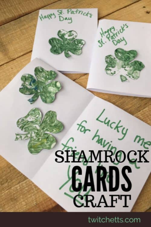 To make these beautiful St. Patrick's Day cards we combined music and art. Kids will love revealing what their shamrocks look like at the end of this activity. #twitchetts