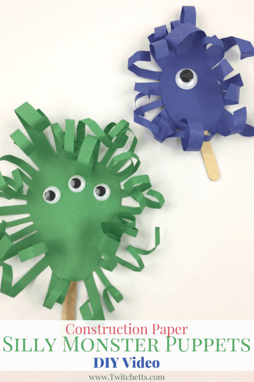 Create these fun Construction Paper Monster Puppets with your kiddos! Construction Paper Crafts for Kids.