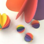 Image of spheres made from paper. Text reads "Paper Sheres. Rainbow Crafts for Kids"