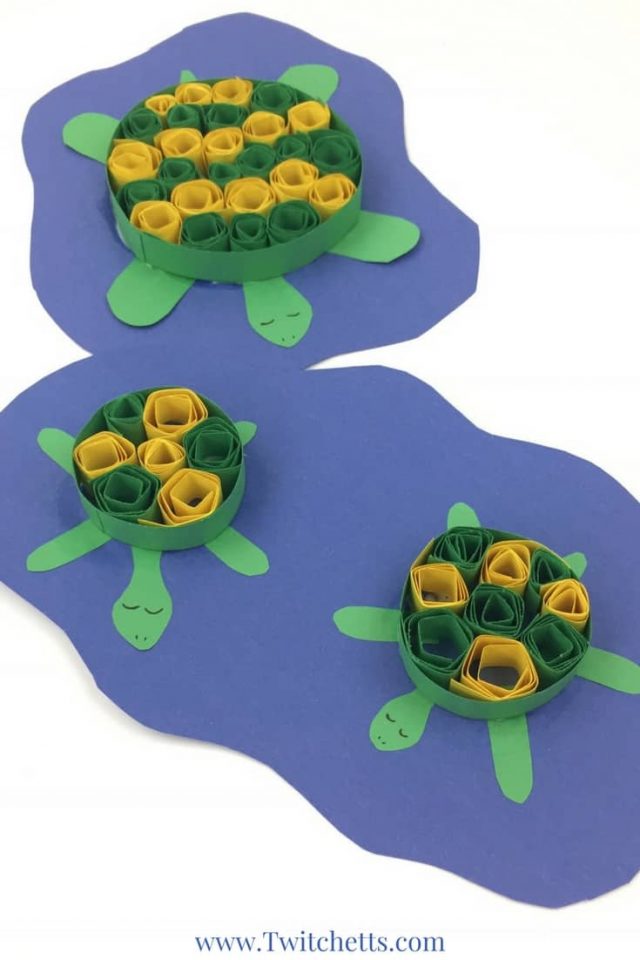 Easy paper quilling turtle that your kids can make from construction