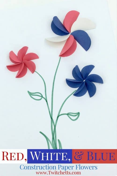 Create these amazing construction paper flowers in red white and blue.  They are perfect patriotic crafts for kids.  