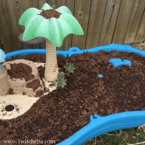 Create an epic fairy garden for kids using an old water table. Instead of trying to get it clean, let your kids experiment with growing plants and creating a mini garden.