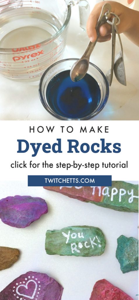 In process and finished image of dyed rocks. Text reads "How to Make Dyed Rocks"
